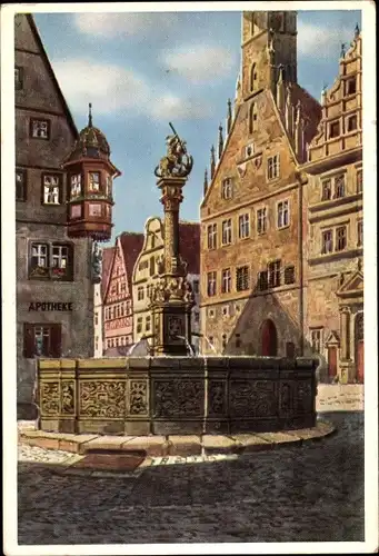 Künstler Ak Marschall,V., Rothenburg ob der Tauber, Herterichbrunnen mit Rathaus