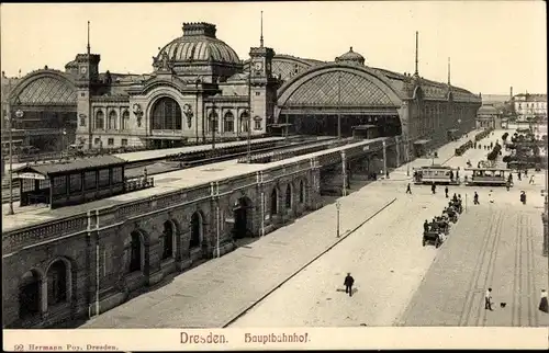 Ak Dresden, Hauptbahnhof, Straßenbahn