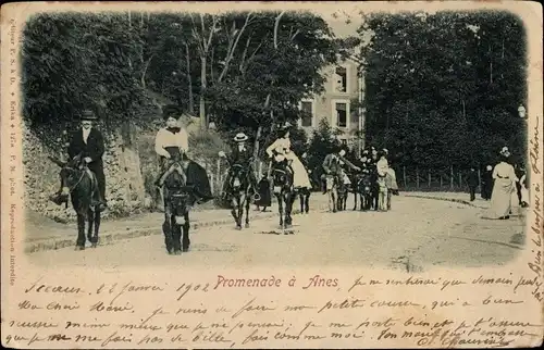 Ak Promenade a Anes, Menschen zu Pferden, Ausflug