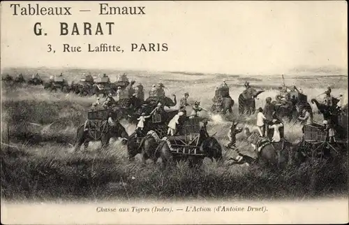 Künstler Ak Druet, A., Chasse aux Tigres, L'Action