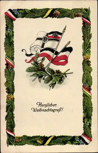 Ak Glückwunsch Weihnachten, Kaiserliche Fahne, Eichenlaub, Kaiserliche Verbündete