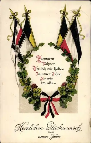 Ak Glückwunsch Neujahr, Kaiserreich und seine Verbündete, Eichenlaub
