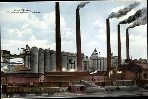 Ak Dortmund im Ruhrgebiet, Stahlwerk Hösch, Hochöfen