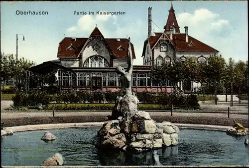 Ak Oberhausen am Rhein, Partie im Kaisergarten, Blick vom Brunnen