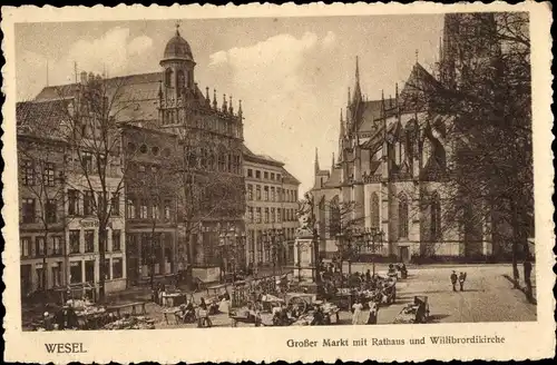 Ak Wesel am Niederrhein, Großer Markt mit Rathaus und Willibrordikirche