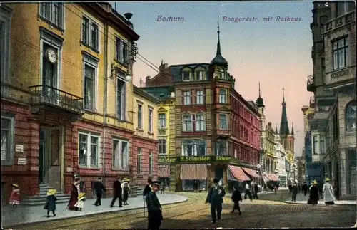 Ak Bochum im Ruhrgebiet, Bongardstraße mit Rathaus, Handlung H. Schneider