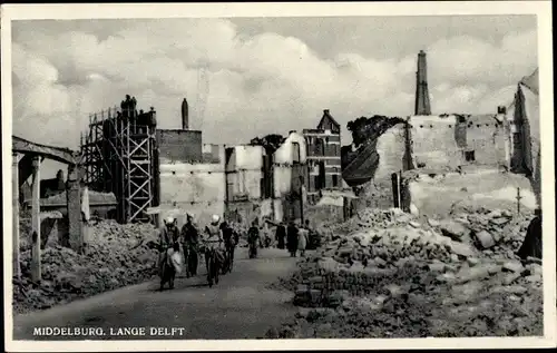 Ak Middelburg Zeeland Niederlande, Lange Delft, Zerstörungen