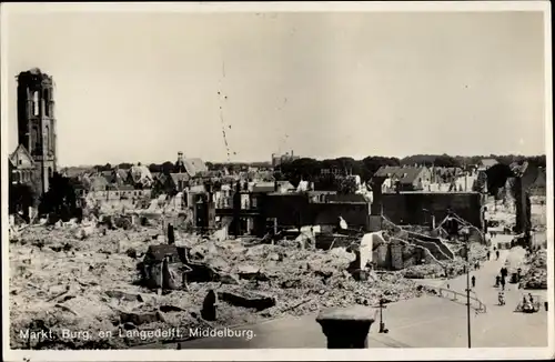 Ak Middelburg Zeeland Niederlande, Markt, Burg, Zerstörungen
