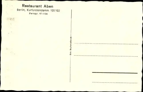 Ak Berlin Charlottenburg, Restaurant Aben, Kurfürstendamm 101/102