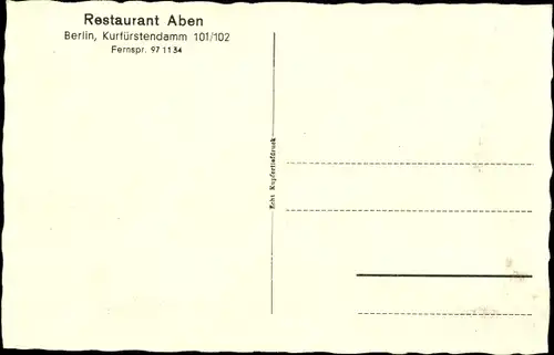 Ak Berlin Charlottenburg, Restaurant Aben, Kurfürstendamm 101/102