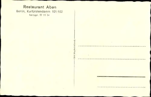 Ak Berlin Charlottenburg, Restaurant Aben, Kurfürstendamm 101/102