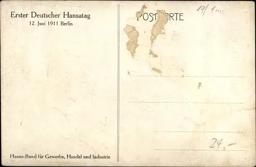 Künstler Ak Berlin Mitte, Erster deutscher Hansa Tag 12. Juni 1911