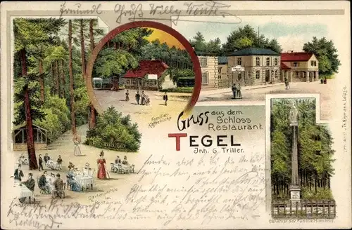 Litho Berlin Reinickendorf Tegel, Schloss Restaurant, Familien Kaffeküche, Humboldt Denkmal