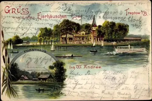 Mondschein Litho Berlin Treptow, Altes Eierhäuschen, Forsthaus