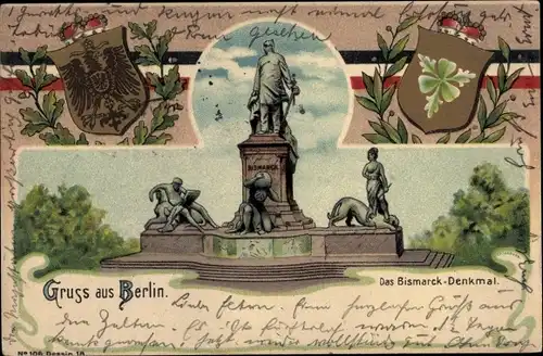 Wappen Litho Berlin, Bismarckdenkmal, Fürst Otto von Bismarck, Portrait