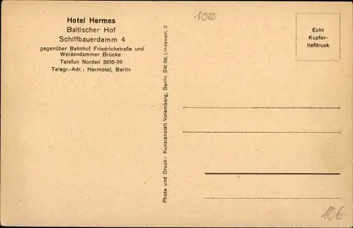 Ak Berlin Mitte, Hotel Hermes Baltischer Hof, Schiffbauerdamm