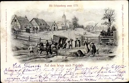 Künstler Ak Pötsch, B., Berlin Schöneberg, Auf dem Wege nach Potsdam anno 1775