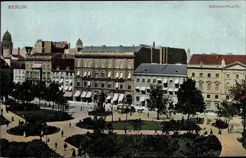 Ak Berlin, Parkanlage auf dem Dönhofplatz, Geschäfte, Denkmal