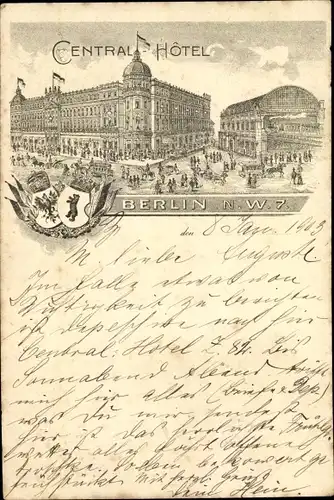 Litho Berlin, Bahnhof Friedrichstraße, Central Hotel Berlin, Wappen