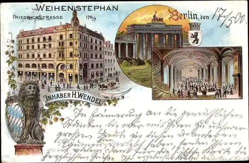 Litho Berlin Mitte, Weihenstephan Friedrichstraße, Inhaber H. Wendel, Brandenburger Tor