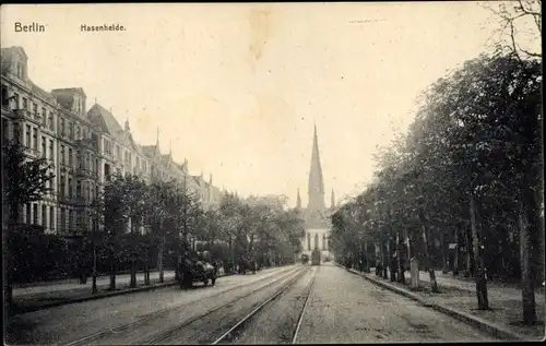 Ak Berlin Kreuzberg Hasenheide, Blick zur Kirche am Südstern