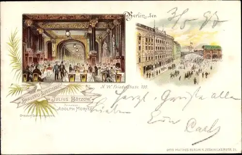 Litho Berlin Mitte, Brauerei Ausschank, Julius Bötzow, Adolph Moritz, Friedrichstraße 100