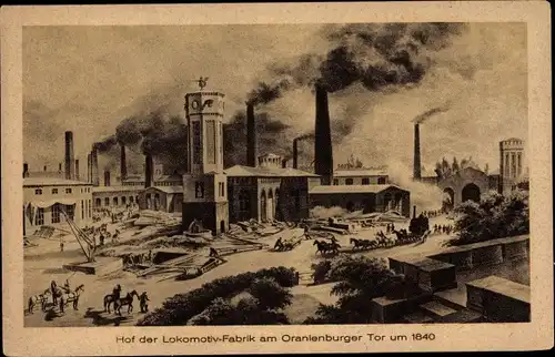 Künstler Ak Berlin Mitte, Hof der Lokomotiv-Fabrik am Oranienburger Tor um 1840
