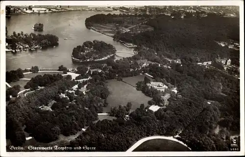 Ak Berlin Treptow, Fliegeraufnahme,Sternwarte und Spree, Klinke 9440