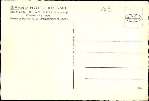 Ak Berlin Charlottenburg, Grand Hotel am Knie, Bismarckstraße 1