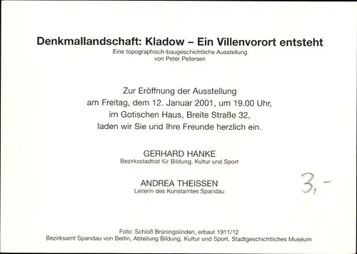 Ak Berlin Spandau Kladow, Eine topographisch-baugeschichtliche Ausstellung von Peter Petersen