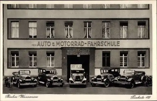 Ak Berlin Weißensee, Auto und Motorrad Fahrschule Willy Schüler, Parkstraße 105