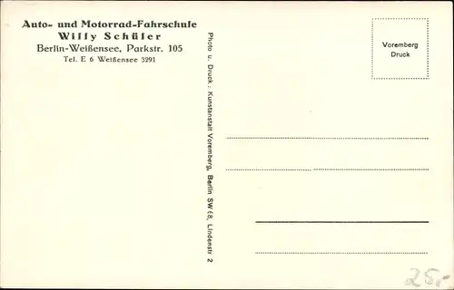 Ak Berlin Weißensee, Auto und Motorrad Fahrschule Willy Schüler, Parkstraße 105