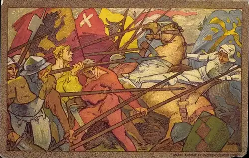 Ganzsachen Ak Schweiz, Bataille de la Birse 1444, Bundesfeier 1911