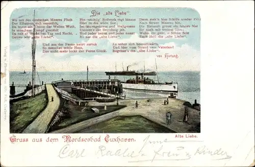 Ak Nordseebad Cuxhaven, Gedicht Die alte Liebe, Wo mit des deutschen Meeres Fluth...