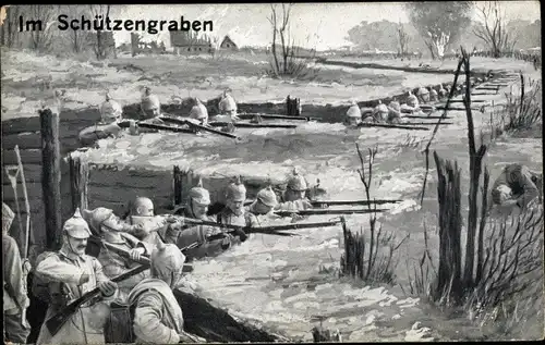 Ak Deutsche Soldaten im Schützengraben, I. WK