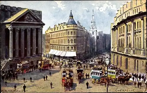 Künstler Ak Arraud, Cheapside London England, St. Paul's, Mansion House, carriages