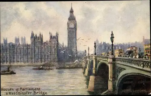 Künstler Ak Flower, Charles, London City, Houses of Parliament, Westminster Bridge