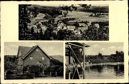 Ak Dickendorf Westerwald Rheinland Pfalz, Gesamtansicht, Privat-Pension H. Schroth, Freibad