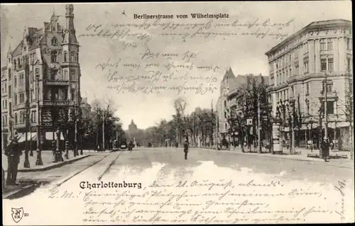 Ak Berlin Charlottenburg, Berlinerstraße vom Wilhelmsplatz aus