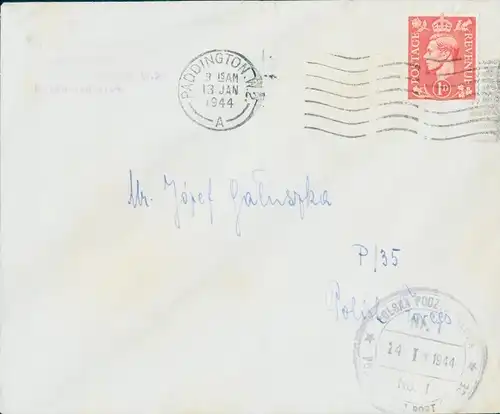 Briefumschlag Polnische Legion in Großbritannien, II WK, Paddington