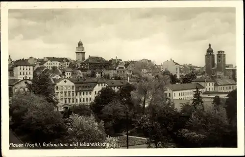 Ak Plauen im Vogtland, Rathausturm und Johanniskirche