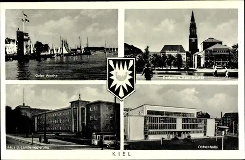 Ak Kiel, Kieler Woche, Kieler Woche, Rathaus, Stadttheater, Ostseehalle, Landesregierung, Wappen