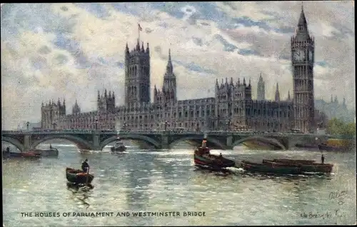 Künstler Ak Breanski, London City, The Houses of Parliament and Westminster Bridge