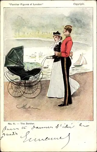 Künstler Ak London City England, The Soldier, Familiar Figures of London