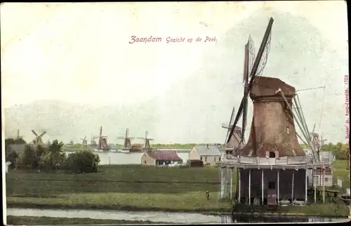 Ak Zaandam Zaanstad Nordholland, Gezicht op de Poel, Windmühle