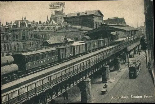 Ak Rotterdam Südholland Niederlande, Station Beurs, Straßenbahn
