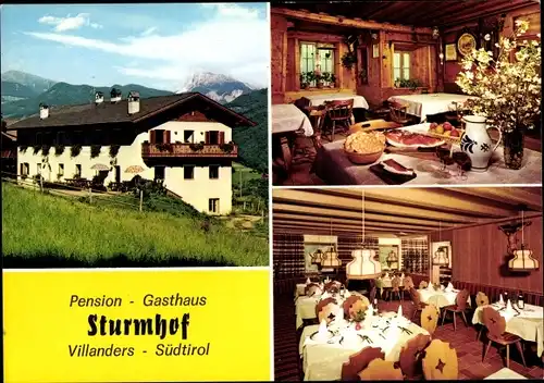 Ak Villanders Villandro Südtirol, Pension-Gasthaus Sturmhof, Außenansicht, Speiseraum