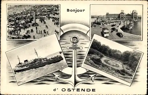 Ak Oostende Ostende Westflandern, Schiff, Park, Bahnhof, Straßenbahn