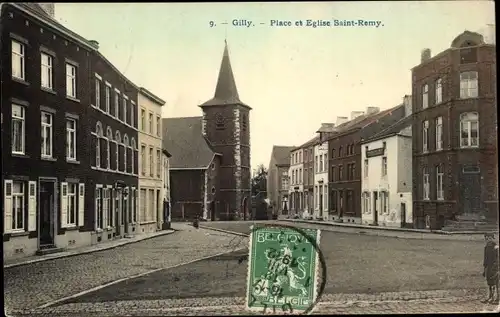 Ak Gilly Charleroi Wallonien Hennegau, Place et Église Saint Remy