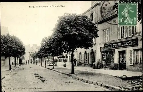 Ak Marcenat Cantal, La Grande Rue, Geschäft Queuille